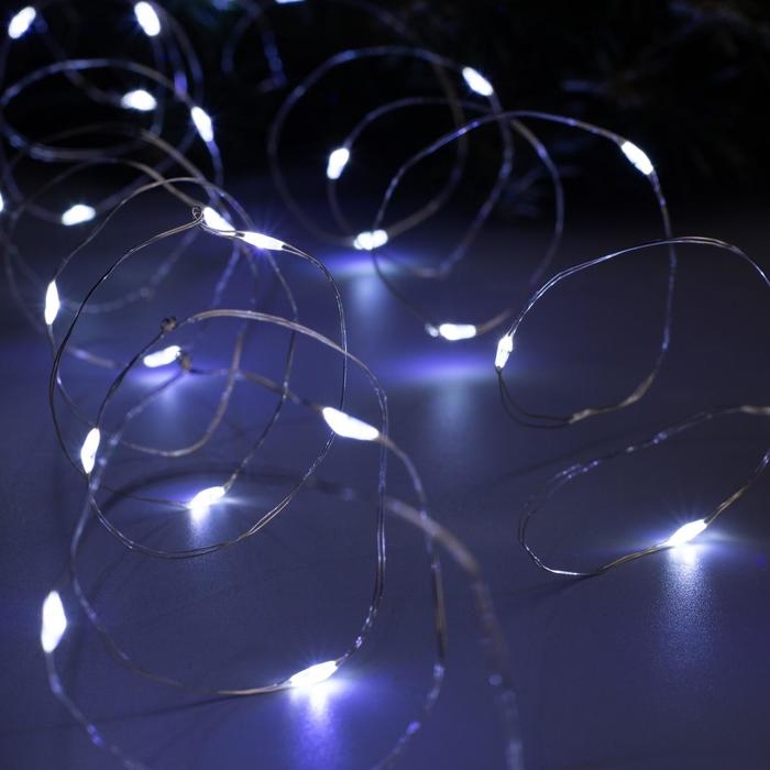 Гирлянда &laquo;Нить&raquo; 5 м роса, IP20, серебристая нить, 50 LED, 2 режима, батарейки AAх3 (не в комплекте), свечение белое