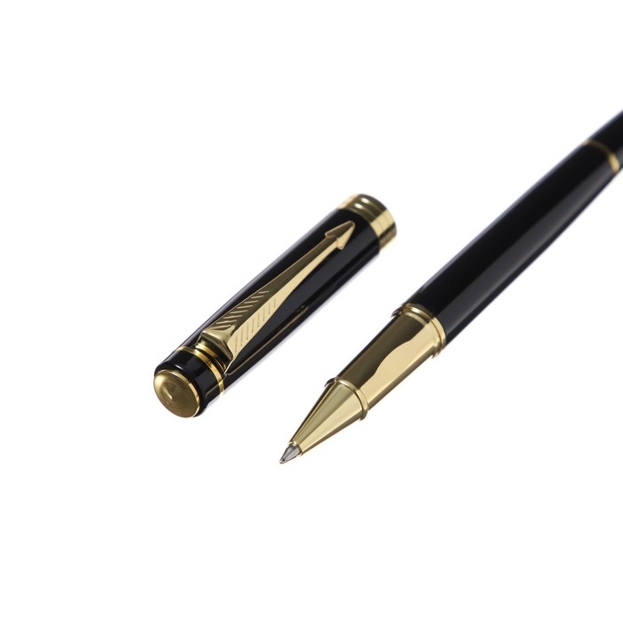 Ручка подарочная роллер, в кожзам футляре, корпус черный, золото Ручка подарочная роллер, в кожзам футляре, корпус черный, золото