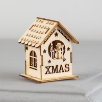 Ёлочная игрушка «Домик со снеговиком», от батареек, свечение тёплое белое Ёлочная игрушка «Домик со снеговиком», от батареек, свечение тёплое белое