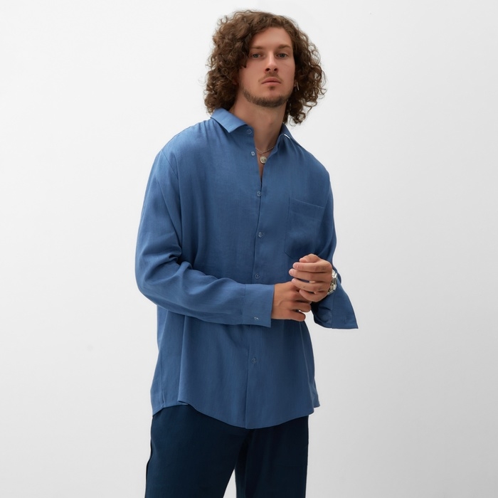Рубашка мужская с длинным рукавом MIST р.50, синий Рубашка мужская с длинным рукавом MIST р.50, синий