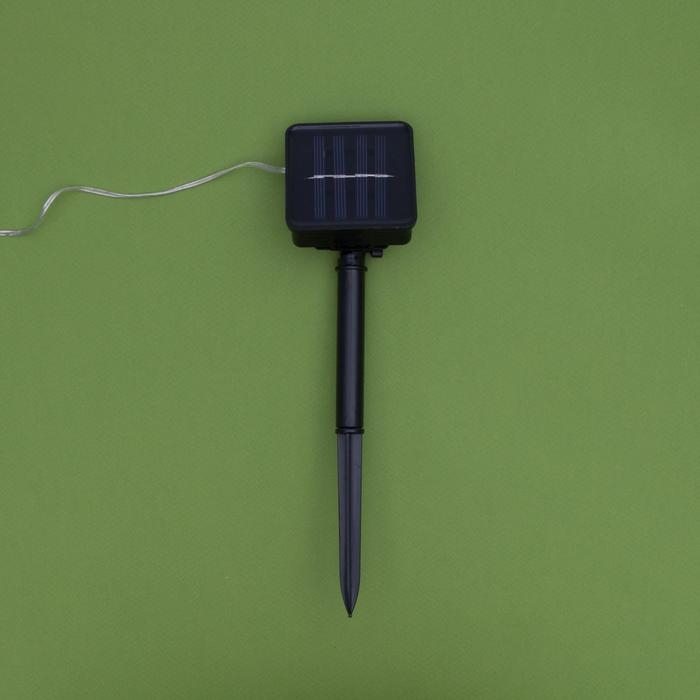 Гирлянда &laquo;Нить&raquo; 20 м роса, IP44, серебристая нить, 200 LED, свечение зелёное, 2 режима, солнечная батарея