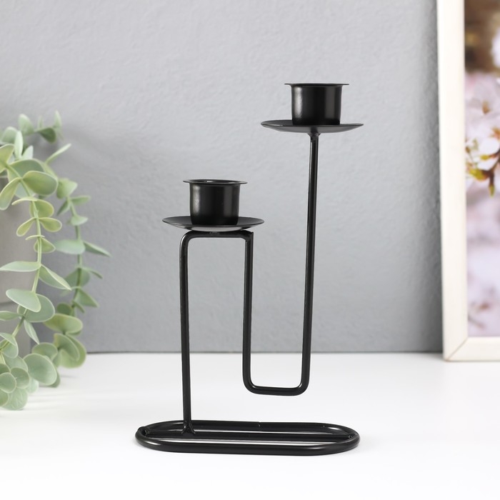 Подсвечник металл на 2 свечи Подсвечник металл на 2 свечи "Кривая линия" d=2 см чёрный 11,5х6х17 см
