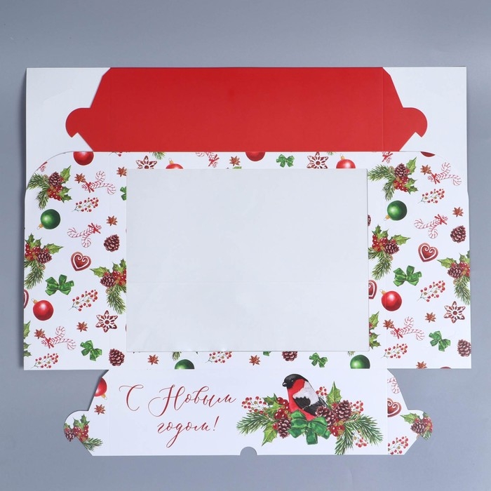 Коробка складная на 12 капкейков с окном &laquo;Снегирь&raquo;, 32,8 х 25,6 х 10 см, Новый год