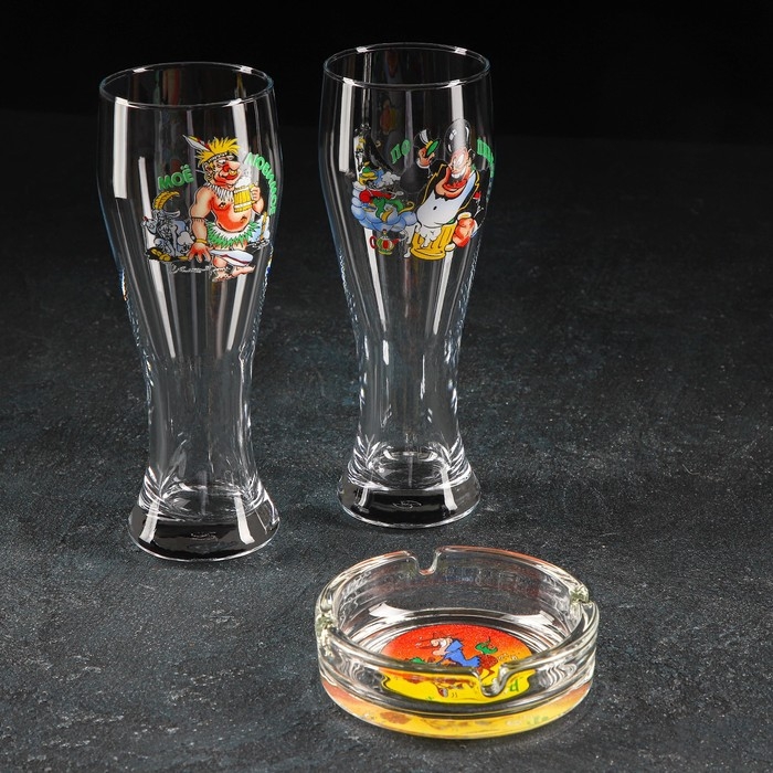 Набор &laquo;Приколы&raquo;, 2 бокала для пива 300 мл, пепельница