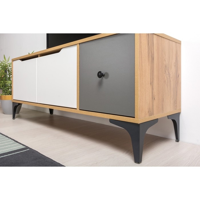 Тумба под ТВ Вайс 13.270.01, 1240х380х506, цвет дуб золотой / тёмно-серый / милк софт