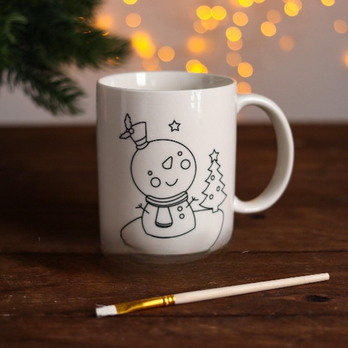 Новый год! Кружка под раскраску «Снеговик с ёлочкой», кисть Новый год! Кружка под раскраску «Снеговик с ёлочкой», кисть