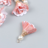 Декор текстиль "Цветок 2 цвета с жемчужиной. Нежно-розовый и белый" набор 6 шт 3 см