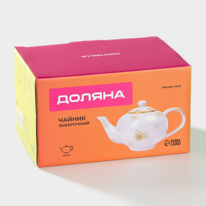 Чайник фарфоровый заварочный Доляна Organic Gold, 650 мл, цвет белый Чайник фарфоровый заварочный Доляна Organic Gold, 650 мл, цвет белый