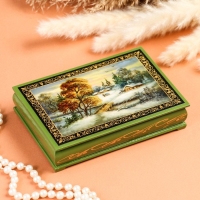 Шкатулка &laquo;Туман&raquo;, зелёная, 11&times;16 см, лаковая миниатюра