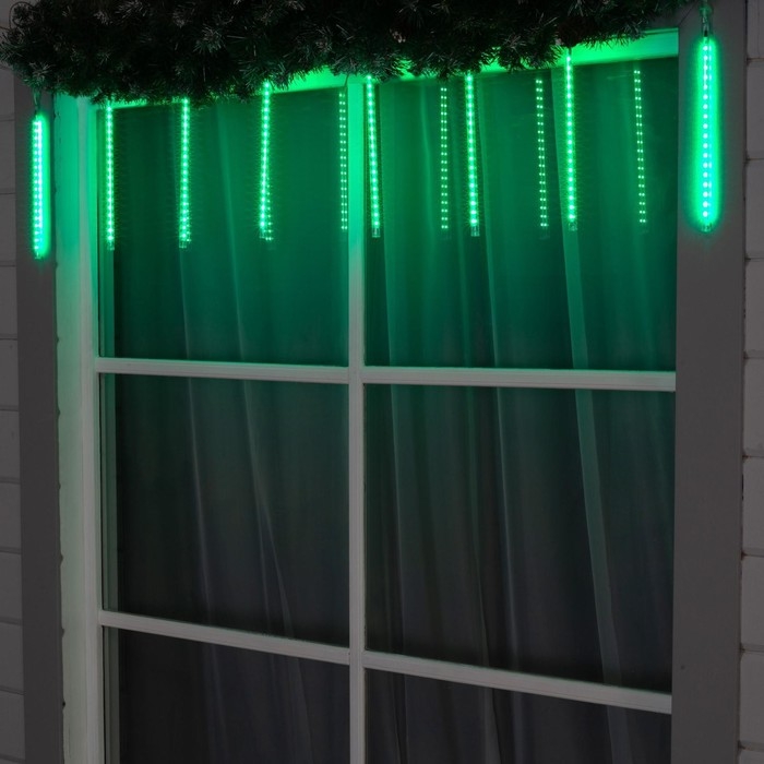 Гирлянда «Сосульки» 2.5 × 0.3 м, IP65, прозрачная нить, 192 LED, свечение зелёное с эффектом стекания, 12 В Гирлянда «Сосульки» 2.5 × 0.3 м, IP65, прозрачная нить, 192 LED, свечение зелёное с эффектом стекания, 12 В