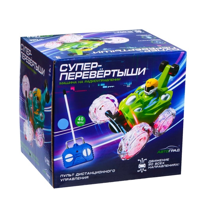 Машина-перевёртыш радиоуправляемая «Трюк», работает от батареек, световые эффекты, цвет синий Машина-перевёртыш радиоуправляемая «Трюк», работает от батареек, световые эффекты, цвет синий