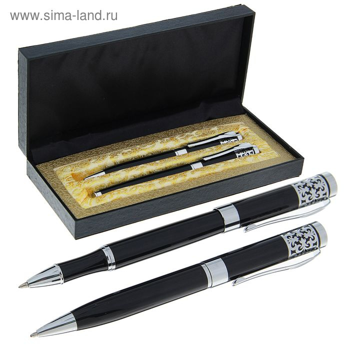 Ручки шариковые подарочные Ручки шариковые подарочные "Гравюра" 2 штуки, в кожзам футляре