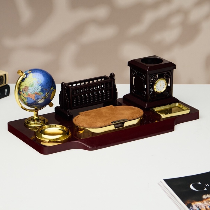 Набор настольный 6в1с визитницей и часами, вишня Набор настольный 6в1с визитницей и часами, вишня