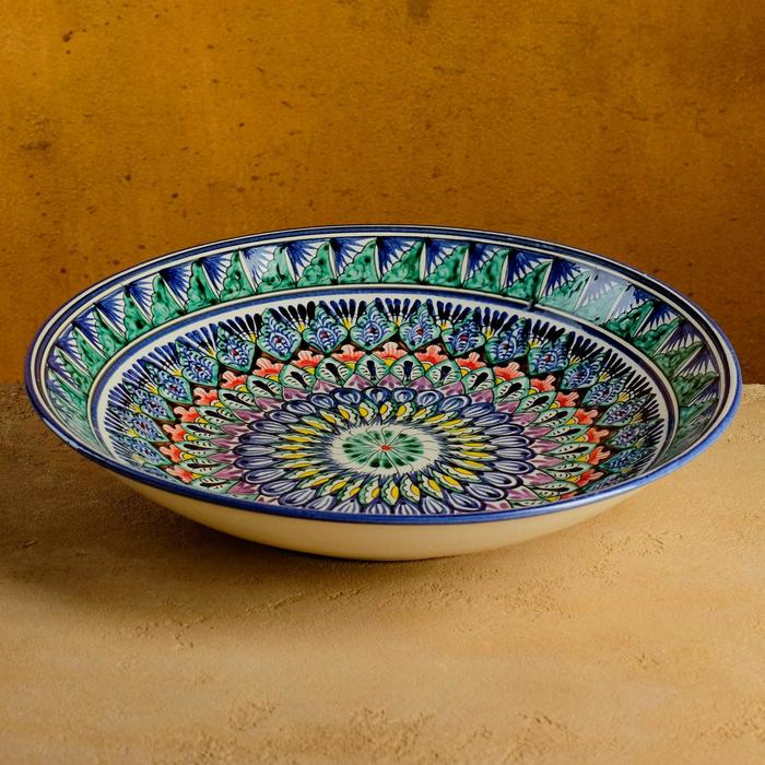 Ляган Риштанская Керамика Ляган Риштанская Керамика "Узоры", 33 см, синий, глубокий