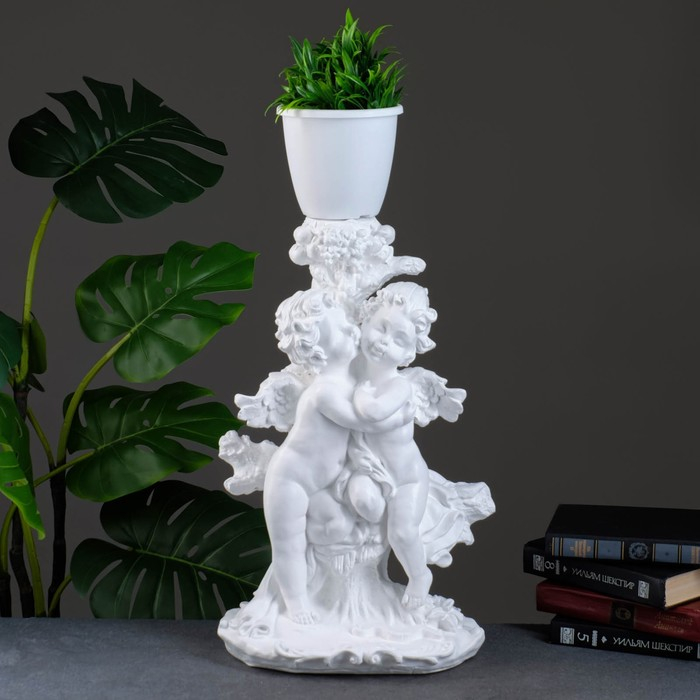 Фигурное кашпо "Пара ангелов" белые 1,2 л / 32х62х24см