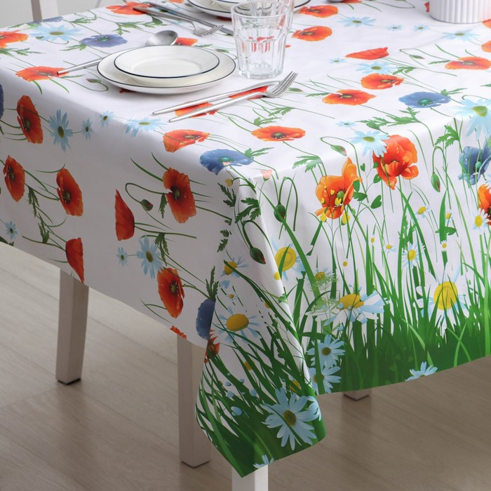 Клеёнка на стол Доляна &laquo;Цветочное поле&raquo;, на нетканой основе, ширина 137 см, толщина 0,2 мм, рулон 20 м