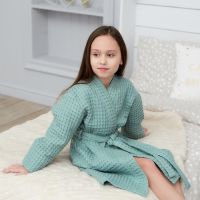 Халат вафельный детский Крошка Я "Boho" размер 32 (110-116 см) цвет мятный, 100% хлопок 290 г/м2