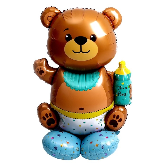 Шар фольгированный 55" &laquo;Мишка с бутылкой&raquo;, на подставке, голубой, под воздух