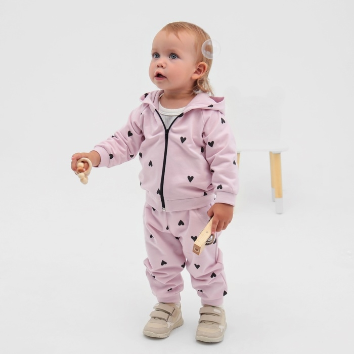 Комплект: толстовка и брюки Крошка Я "Сердечки", розовый, рост 80-86 см