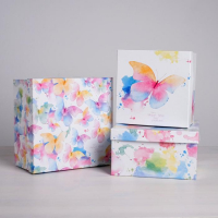 Набор коробок 3 в 1, упаковка подарочная, &laquo;Акварельные бабочки&raquo;, 18 х 18 х 10 - 22 х 22 х 12 см