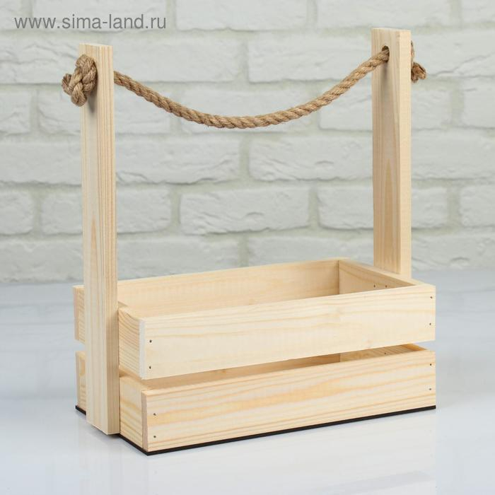 Кашпо деревянное 28&times;15&times;30 см "Аром", ручка канат, натуральная сосна