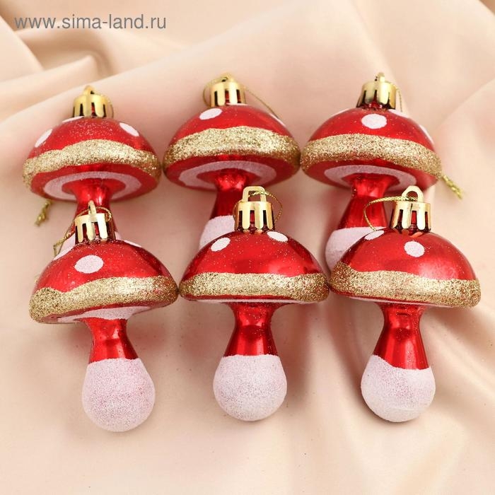 Украшение ёлочное "Грибочек" (набор 6 шт) 4,5х6 см