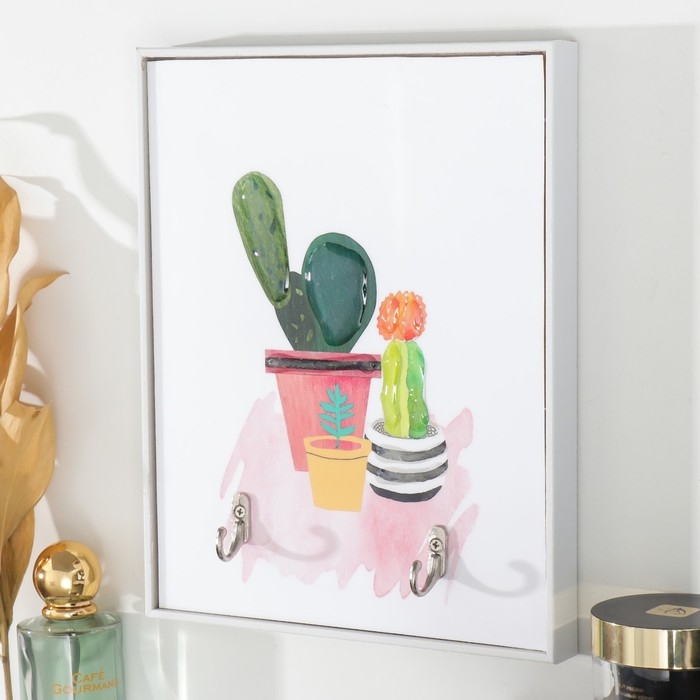 Крючки декоративные 2 крючка "Кактусы в горшках" 19х24 см