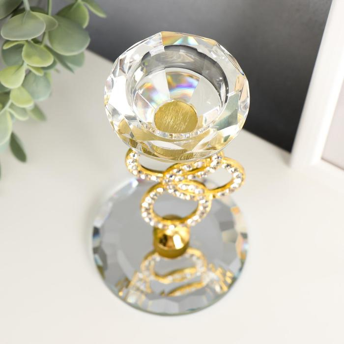 Подсвечник стекло на 1 свечу Подсвечник стекло на 1 свечу "Сплетение колец" стразы золото 16,5х8х8 см