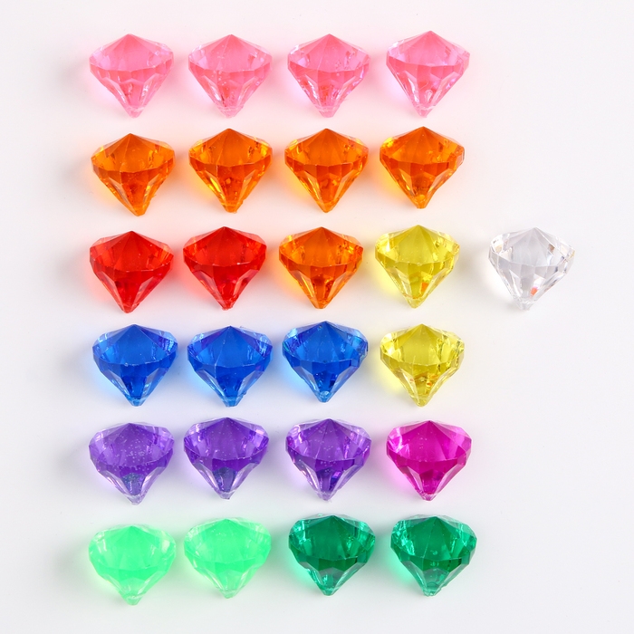 Кристаллы пластиковые декоративные, набор 25 шт., размер 1 шт. &mdash; 3 &times; 2,2 см, цвет МИКС