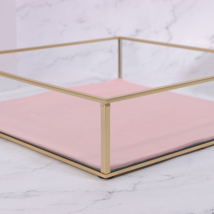 Органайзер для хранения &laquo;PINK RIPPLES&raquo;, стеклянный, 1 секция, 24 &times; 24 &times; 6,5 см, цвет прозрачный/медный/розовый