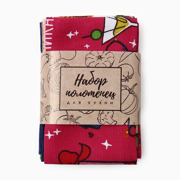 Набор полотенец Доляна "Праздничное веселье" 28х46 см - 6 шт, 100% хл, рогожка 164 г/м2