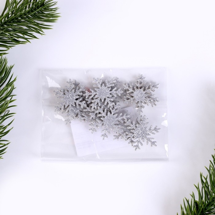 Новогодний набор для декора &laquo;Снежинки&raquo; 12 шт., цвет серебро