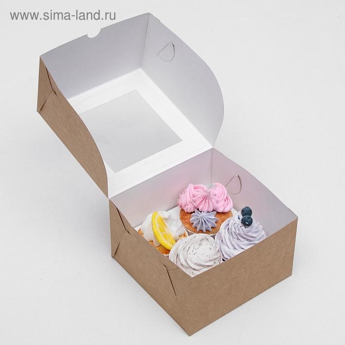 Кондитерская складная коробка для капкейков с окном на 4 шт, крафт 16 х 16 х 10 см Кондитерская складная коробка для капкейков с окном на 4 шт, крафт 16 х 16 х 10 см