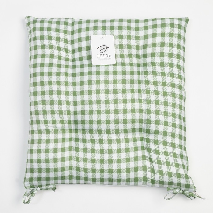 Сидушка на стул Этель "Клетка" 40х40 см, цв. зелёный, 100% полиэстер
