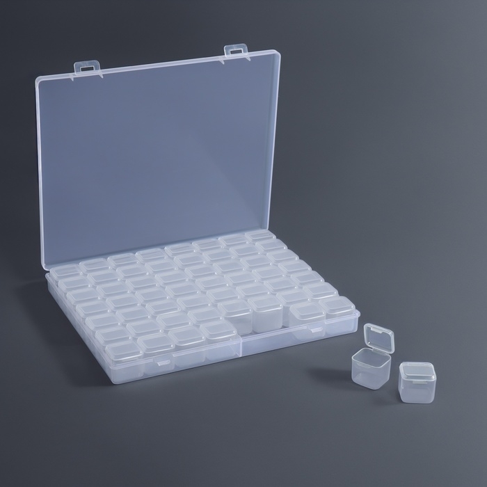Органайзер для декора, 56 ячеек, 21 &times; 17,2 &times; 2,5/2,5 &times; 2,5 &times; 2 см, цвет прозрачный