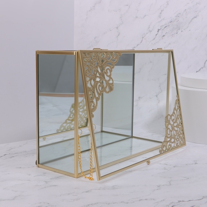 Органайзер для хранения &laquo;GREAT&raquo;, с крышкой, стеклянный, с зеркальным дном, 1 секция, 25 &times; 17,5 &times; 8,5 см, цвет прозрачный/медный