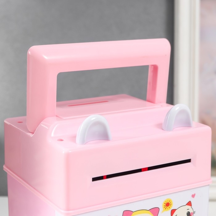 Копилка пластик д/монет и купюр Копилка пластик д/монет и купюр "Сейф с ушками" кодовый замок, звук 3АА МИКС 20х12,2х13 см