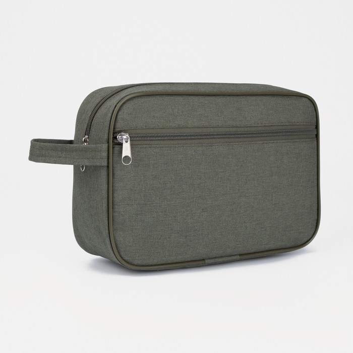 Косметичка на молнии, наружный карман, цвет хаки Косметичка на молнии, наружный карман, цвет хаки