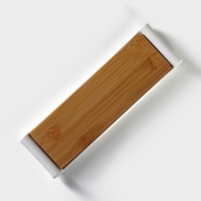 Блюдо для подачи фарфоровое с вставкой из бамбука BellaTenero, 29,5&times;9&times;2,3 см