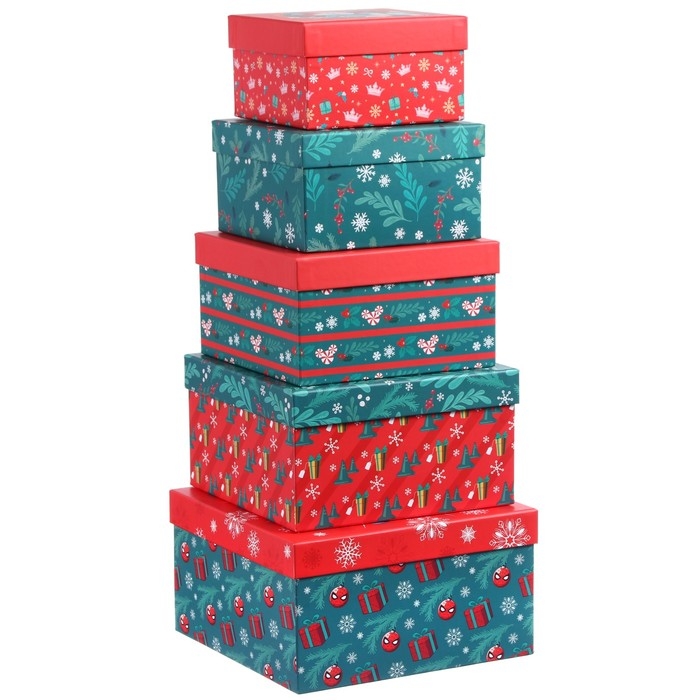 Новый год. Набор коробок 5 в 1 Новый год. Набор коробок 5 в 1 "С Новым Годом!", Disney зелено-красная