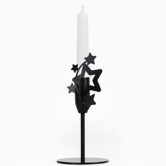 Подсвечник новогодний  &laquo;Новый год: Звезды&raquo;, черный, 7,4 х 15,3 см, диам. под свечу 2,2 см