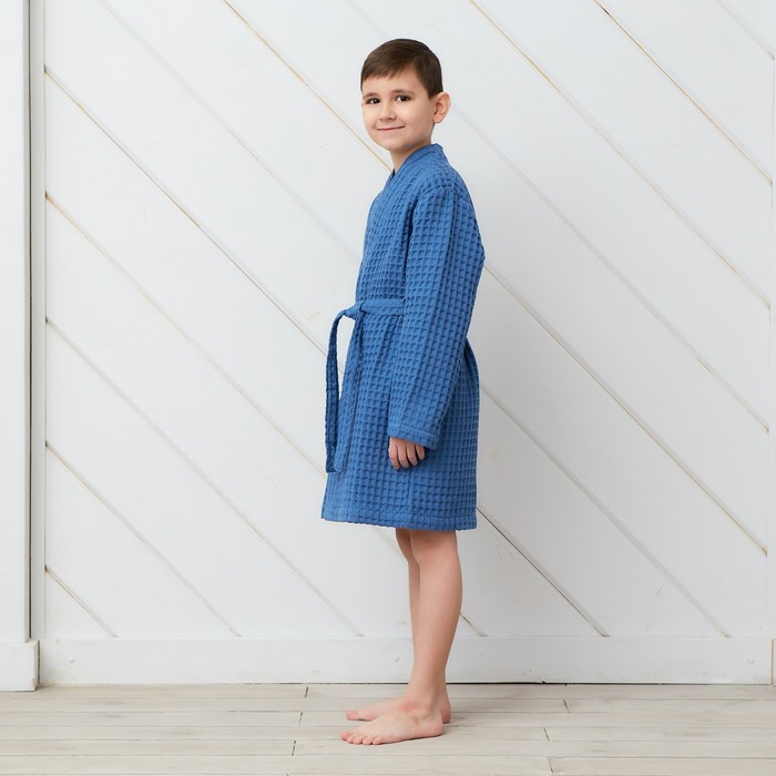 Халат вафельный детский Крошка Я Халат вафельный детский Крошка Я "Boho" р.32 (110-116 см) цв. синий, 100%хл, 290 г/м2