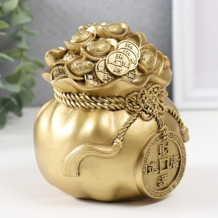 Нэцкэ полистоун под бронзу Нэцкэ полистоун под бронзу "Мешок с большой китайской монетой" 10,5х10.5х12 см