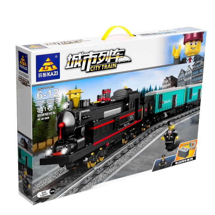 Конструктор ЖД &laquo;Паровоз с составом&raquo;, работает от батареек, 841 деталь