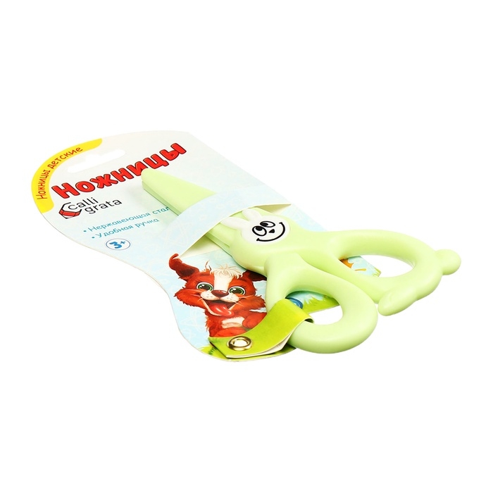 Ножницы 11,8см пластиковые ручки, закругленные концы лезвий, Зайчик зеленый CALLIGRATA Ножницы 11,8см пластиковые ручки, закругленные концы лезвий, Зайчик зеленый CALLIGRATA