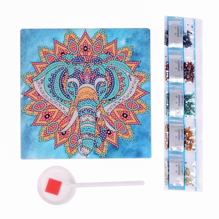 Алмазная мозаика с частичным заполнением на картонной основе &laquo;Слон&raquo;, 20 х 20 см