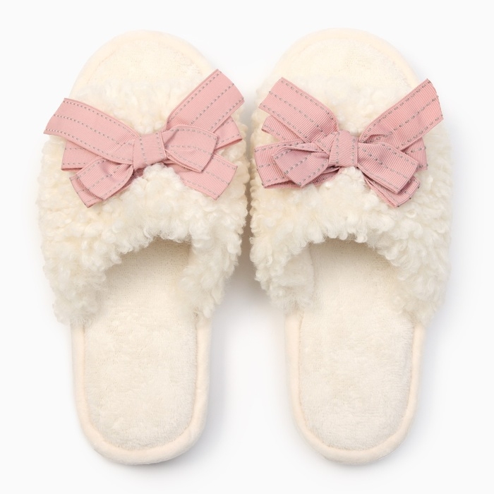 Тапочки женские с открытым носом, размер 38-39, розовый бант