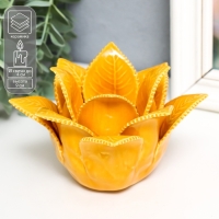 Подсвечник керамика на 1 свечу "Листья розы" d-4,2 см жёлтый 13х13х9 см