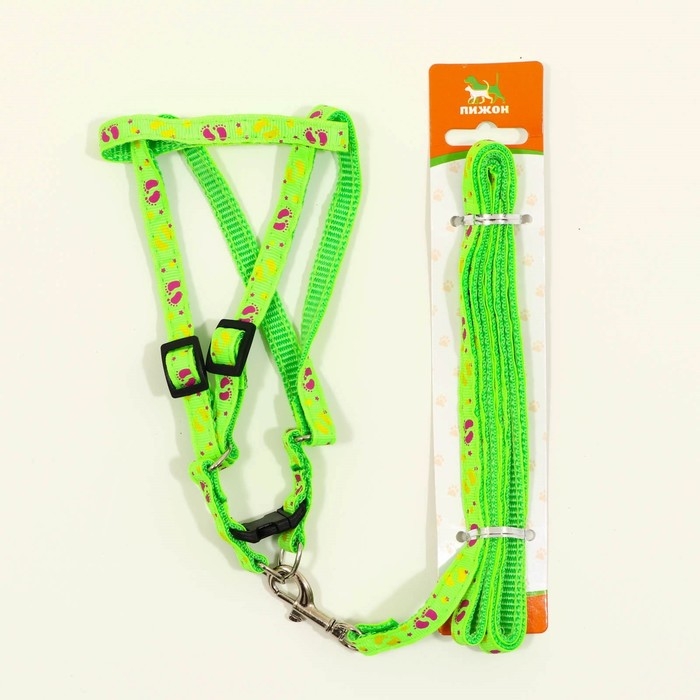 Комплект Комплект "Цветные следы", поводок 120 х 1 см, ОГ 23-35 см, зелёный