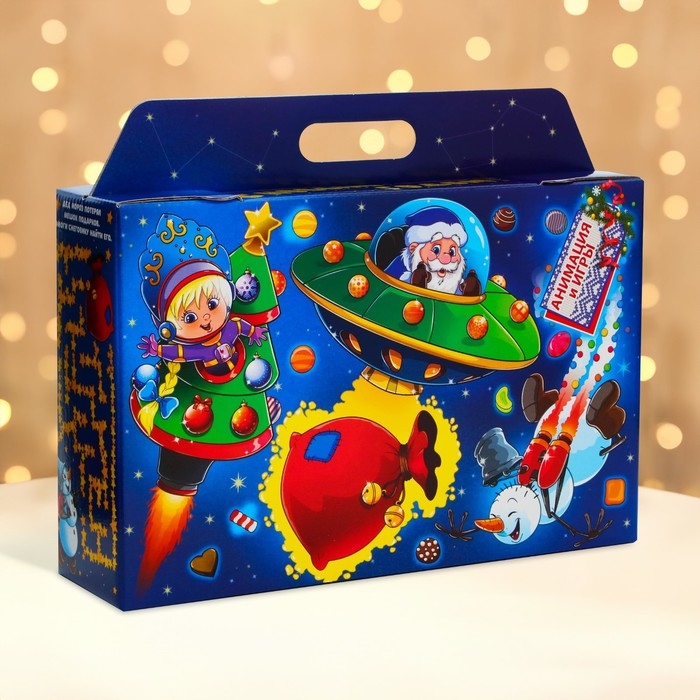 Новый год. Подарочная коробка Новогодняя Портфель широкий Новый год. Подарочная коробка Новогодняя Портфель широкий "Космос" с игрой и анимацией 31 х 8,5 х 20,3 см.